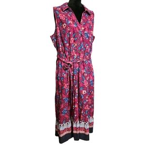 Lane Bryant Fuchsia Floral Sleeveless Midi Dress with Tie Belt